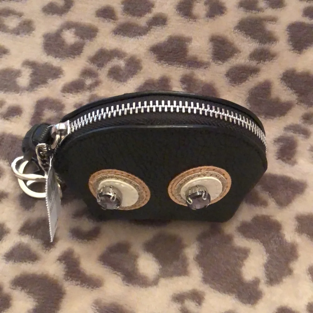 Express Black Faux Leather Coin Purse Keychain Jewels Tassel
